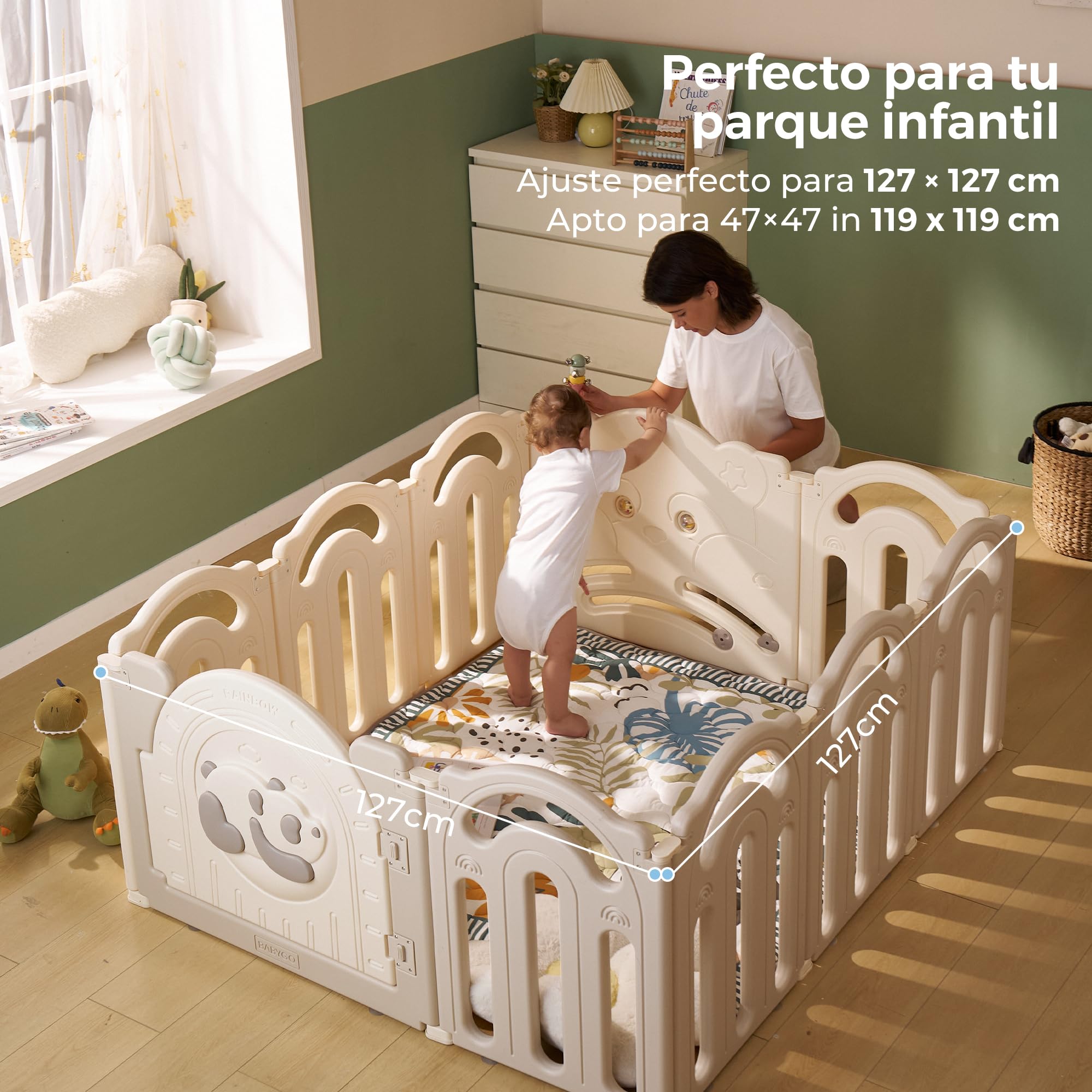 Momcozy Alfombra de Juego para Bebé 127x127 cm, Colchoneta Acolchada para Gateo, Impermeable y Antideslizante, Plegable con Asa de Transporte, Uso Interior y Exterior
