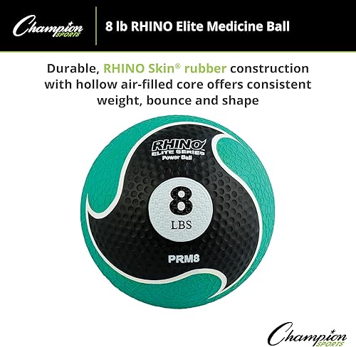 Miniatura 2 de Champion Sports Rhino Elite Medicine Ball  Textured Surface, Superior Grip, Hollow Synthetic Rubber for Consistent Bounce & Durability, Multiple