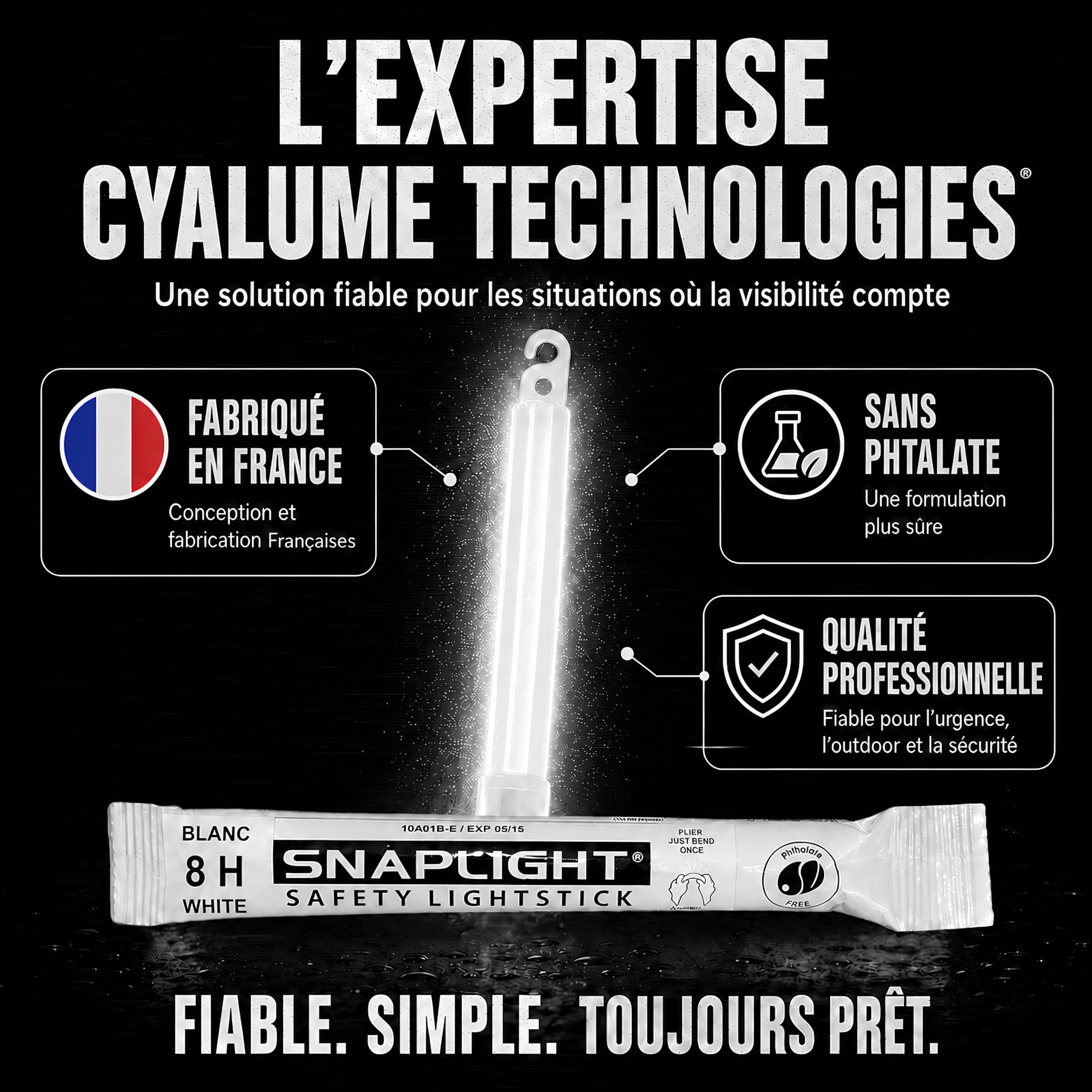 Cyalume Technologies SA8-108098AM Bâton Lumineux, Fluorescent, Durée 8 heures, 15 cm, Blanc (Boîte de 10) | Qualité Militaire, Reach, Made in France, Survie Outdoor Nautique, Ni pile ni batterie, Sans toxiques, Eclairage Urgence