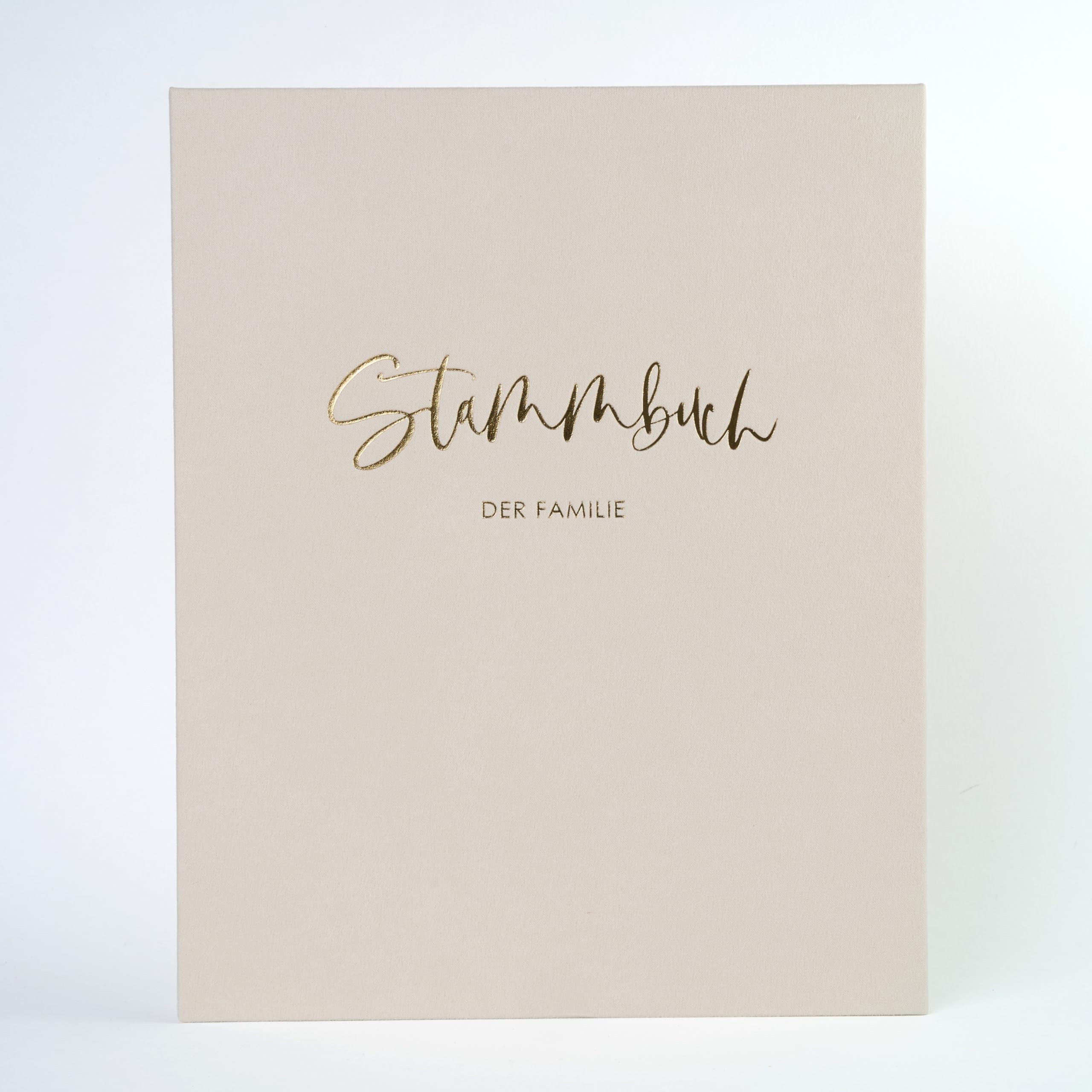 Libro di famiglia per matrimonio, beige, grigio oro, velluto, realizzato a mano, con pagine interne prestampate, formato DIN A4