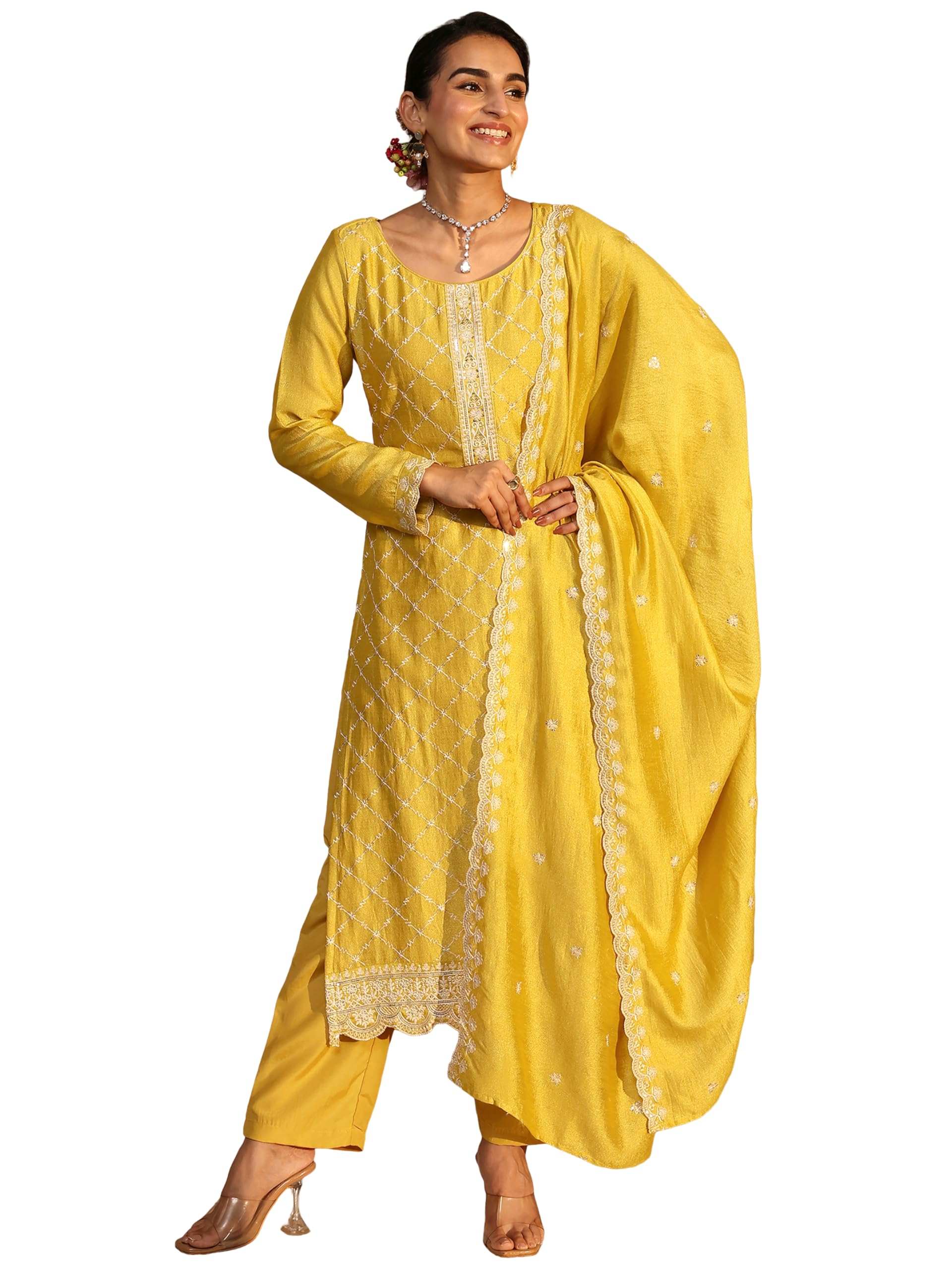libas Embroidered Silk Blend Straight Kurta With Palazzo and Dupatta | ethnic wear | bridal suit | wedding dress | occasion wear-picture-19