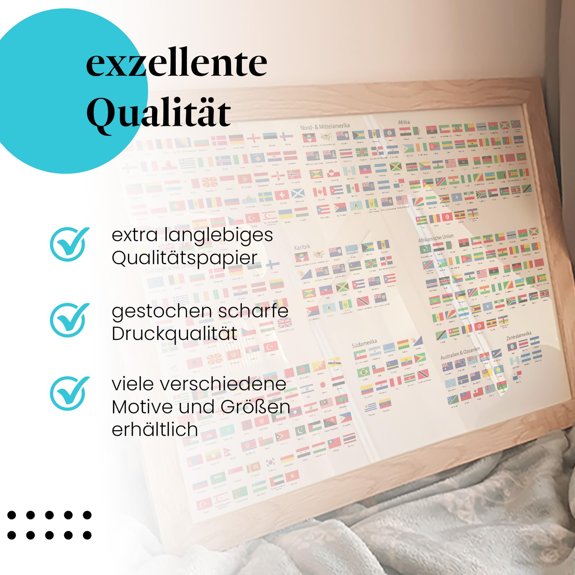 Postereck - 2515 - Flaggen, Erde Schule Kontinente Fahnen Studium - Unterricht Klassenzimmer Schule Wandposter Fotoposter Bilder Wandbild Wandbilder - Leinwand - 100,0 cm x 75,0 cm