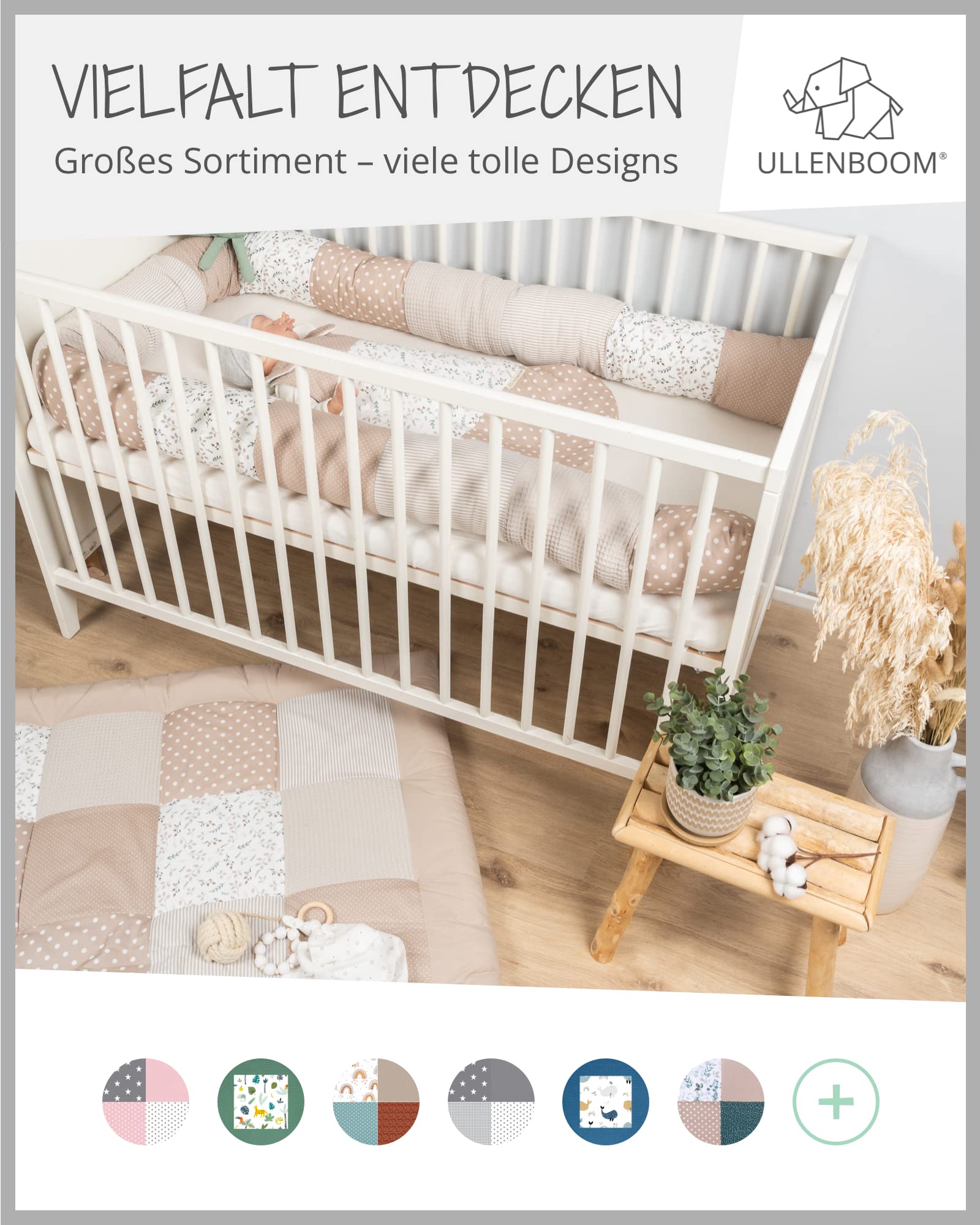 ULLENBOOM Baby Kuschelschlange 300x13 cm Sandblume (Made in EU) - Kuschelschnecke in vielen Farben und Größen, Bezug: 100% Oeko TEX Baumwolle