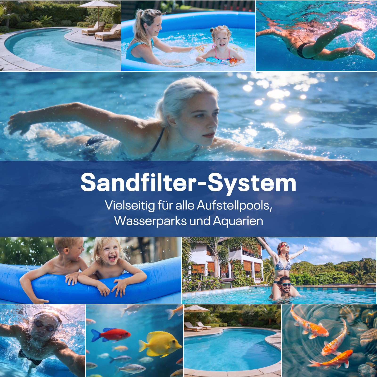 POOLPURE Sandfilteranlage 6 m³/h inkl. 700g Filterbälle | 7-Wege Ventil & 2in1 Adapter Ø32mm - 38mm | Poolfilter mit Druckanzeige | Ersatz für Filtersand Filteranlage für Schwimmbecken