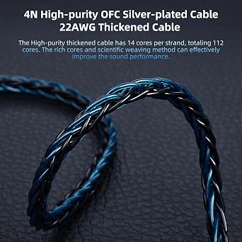 KBEAR ST12 2Pin IEM Cable, in Ear Monitor Replacement Earbuds Earphone Cable, 8 Core 4N OFC Silver-plated Headphone Wire Extension Cord for KZ ZST/AS10/ES4/ZS10/ZST-X CCA C10 (Black-Blue, 2PIN 3.5MM)
