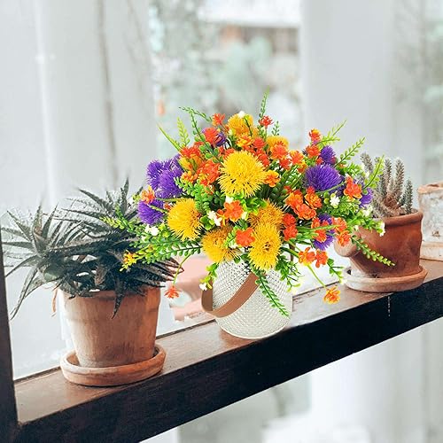 Miniatura 5 de 6 flores artificiales, flores falsas de narcisos naranjas, flores falsas de hortensias amarillas, flores de gypsophila moradas sintéticas, 2 piezas