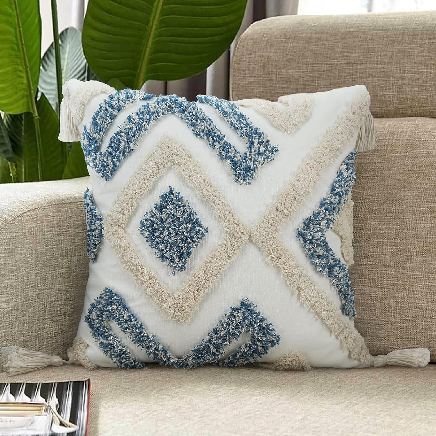 Merrycolor Boho Decorative Throw Pillow Covers Blue and