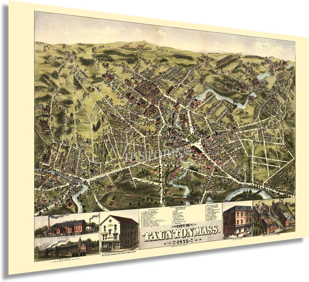 Amazon.co.jp HISTORIX ヴィンテージ 1875 マサチューセッツ州トーントン 地図 50.66 x 90.64 cm