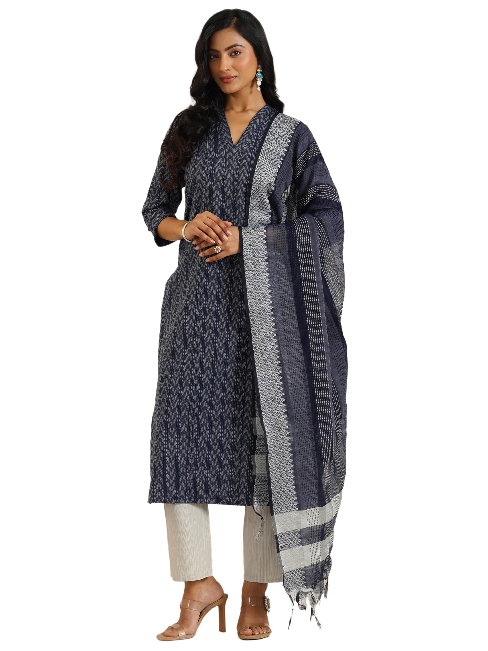 libas Woven Design Cotton Blend Straight Kurta with Trousers and Dupatta-picture-39