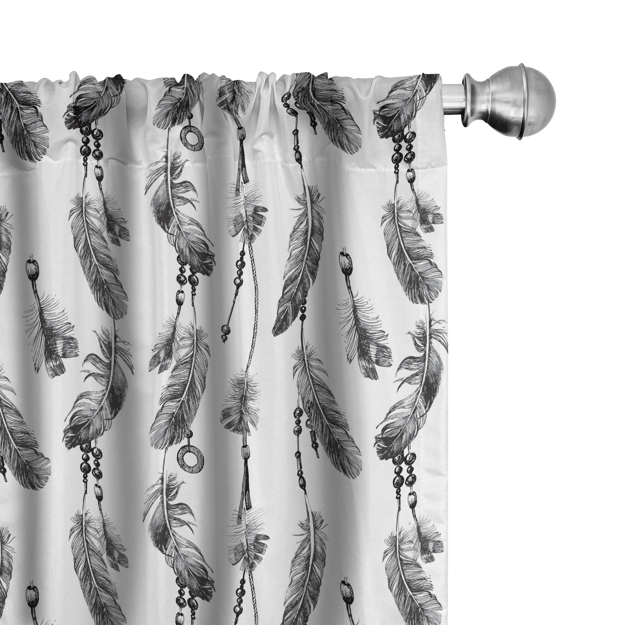 Ambesonne Tribal Curtains, Bohemian Feathers and Beads on Thread Graphic Pattern Art, Window Treatments 2 Panel Set for Living Room Bedroom, Pair of -