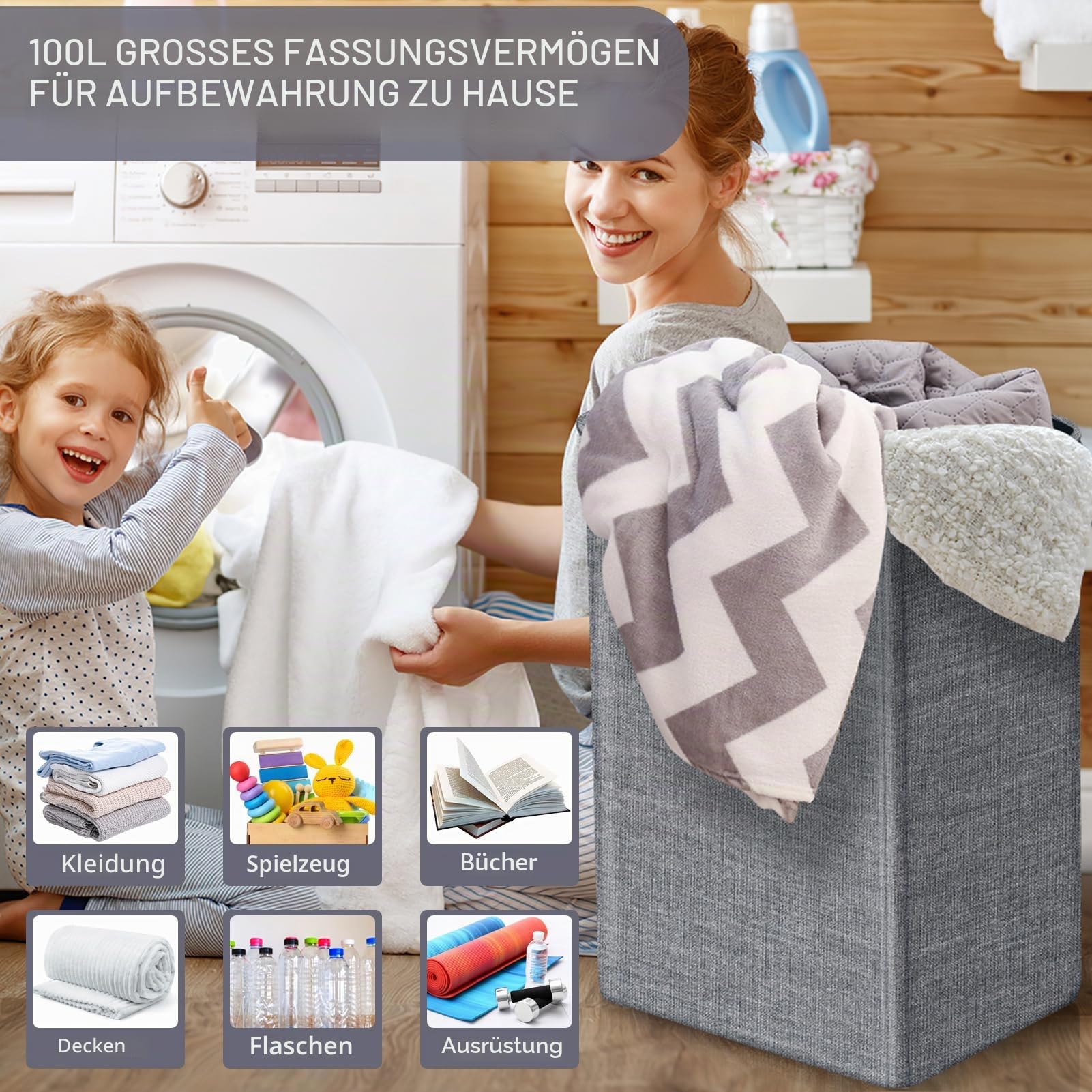 Pfandflaschen Sammelbehälter mit Deckel Abnehmbarem Beutel, 100L Recyclingbehälter Pfandflaschen Aufbewahrung Mülleimer Küche Pfandbehälter Sammel-Behälter Leergut Altglas Aufbewahrung (grau)
