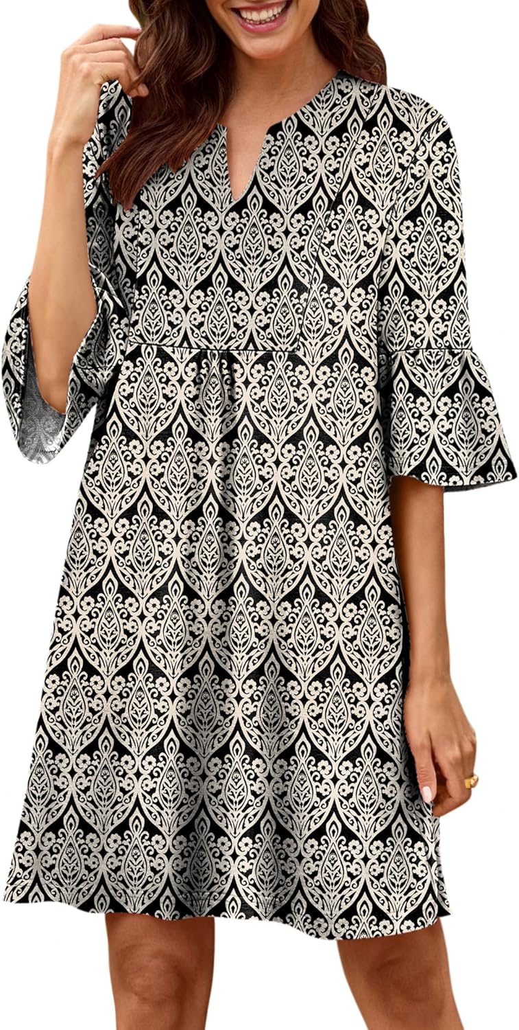 ANRABESS Women’s Summer Casual Mini Dresses V Neck Ruffle Short Sleeve Shift Tunic Dress 2025 Beach Vacation Outfits