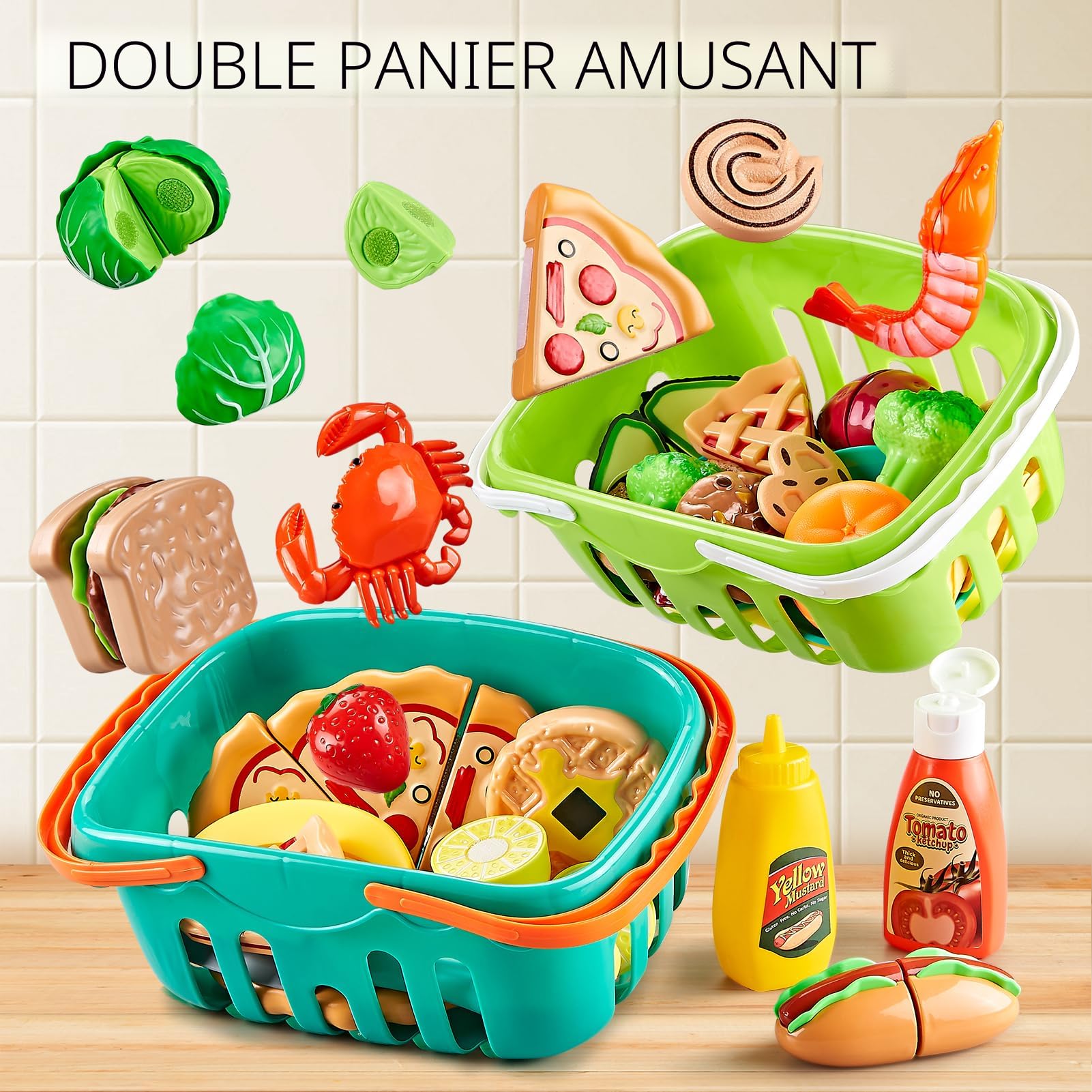 Set Cuisine Enfant 35 Pièces – Ustensiles, Aliments à Découper, Tablier – Jeu De Rôle Dès 3 Ans