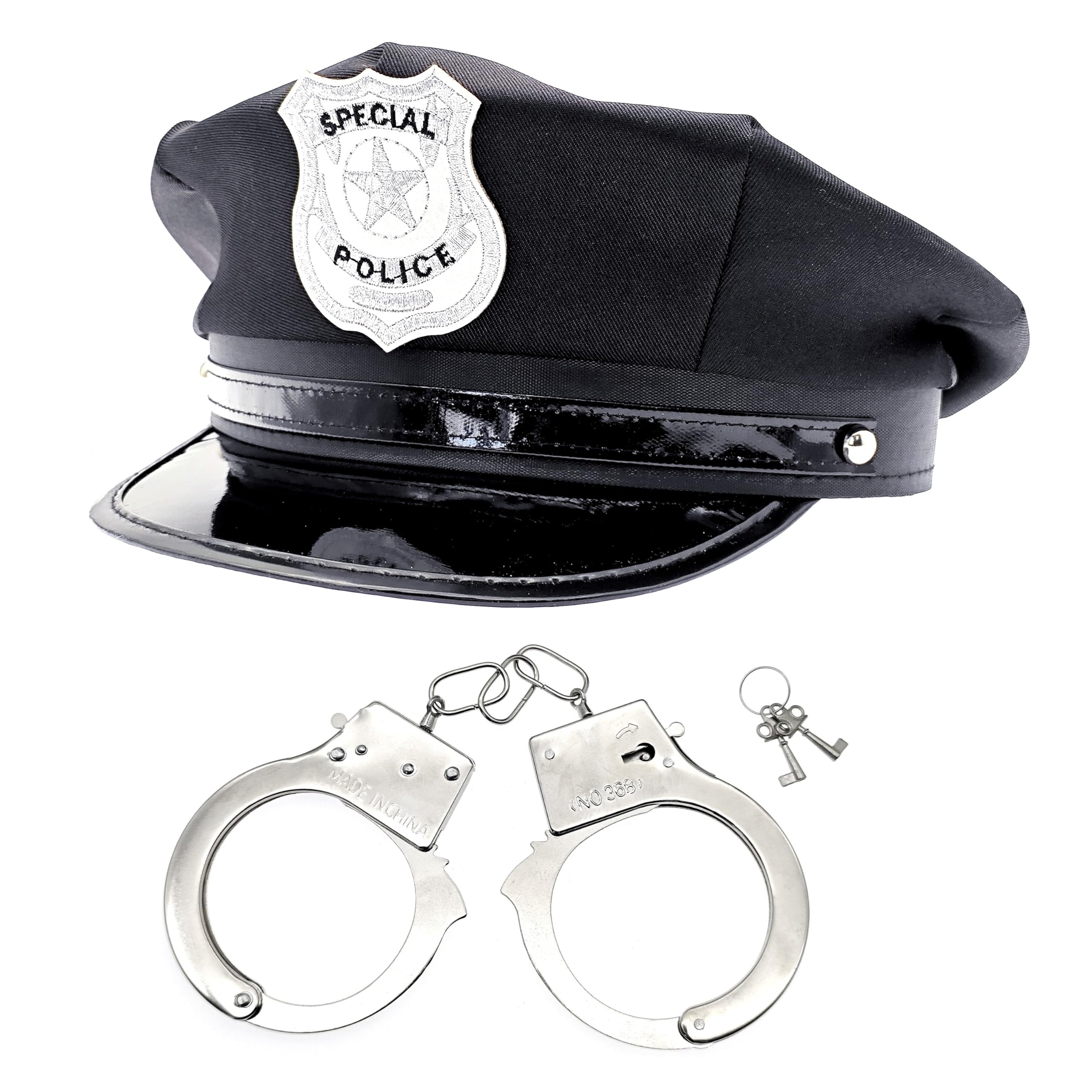 JZK Party dress up police hat and handcuffs for adult men women police officer costume accessory