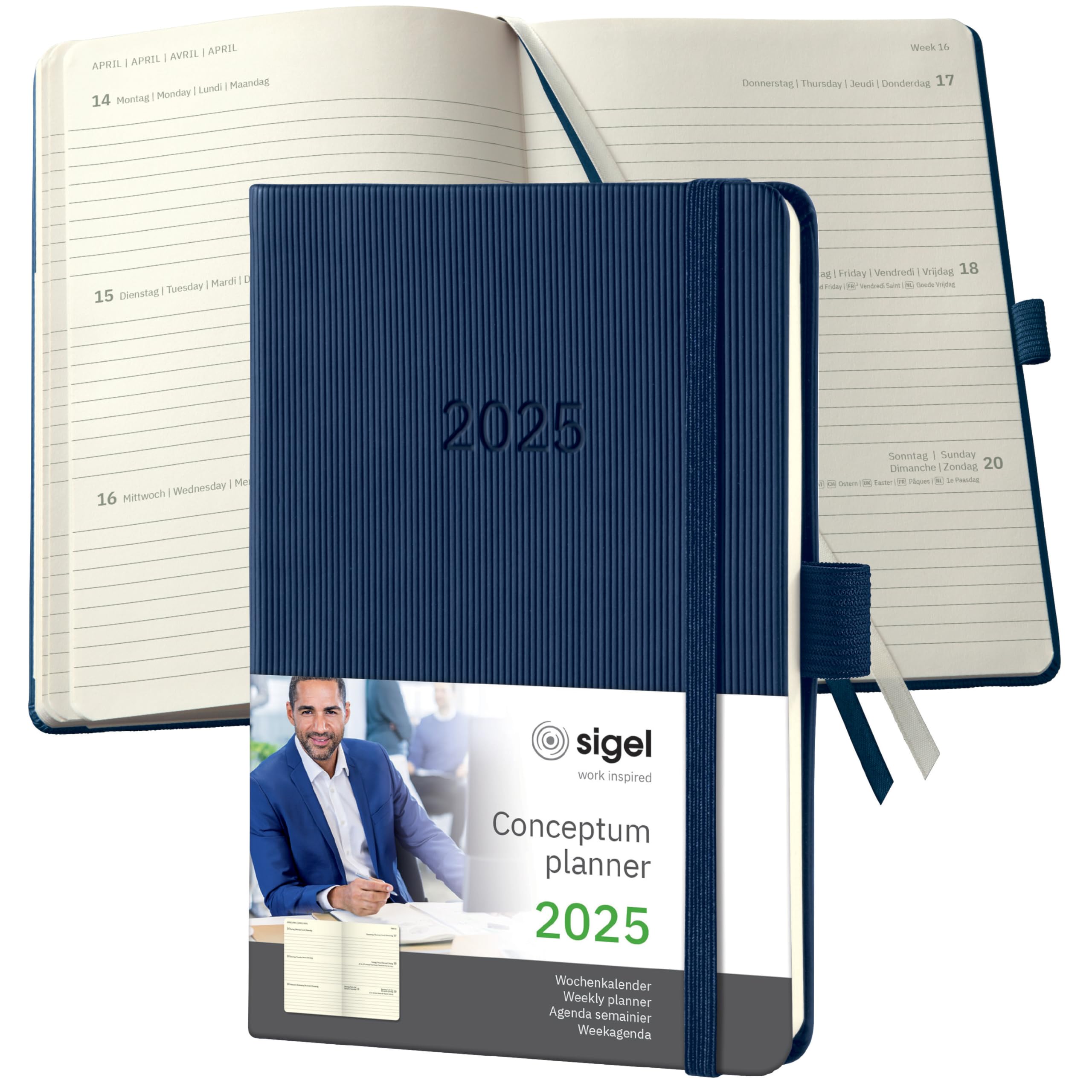 SIGEL C2563 Conceptum Weekly Planner 2025, Approx. A6, Dark Blue, hardcover, 2 Pages = 1 Week, 176 Pages, ca. A6