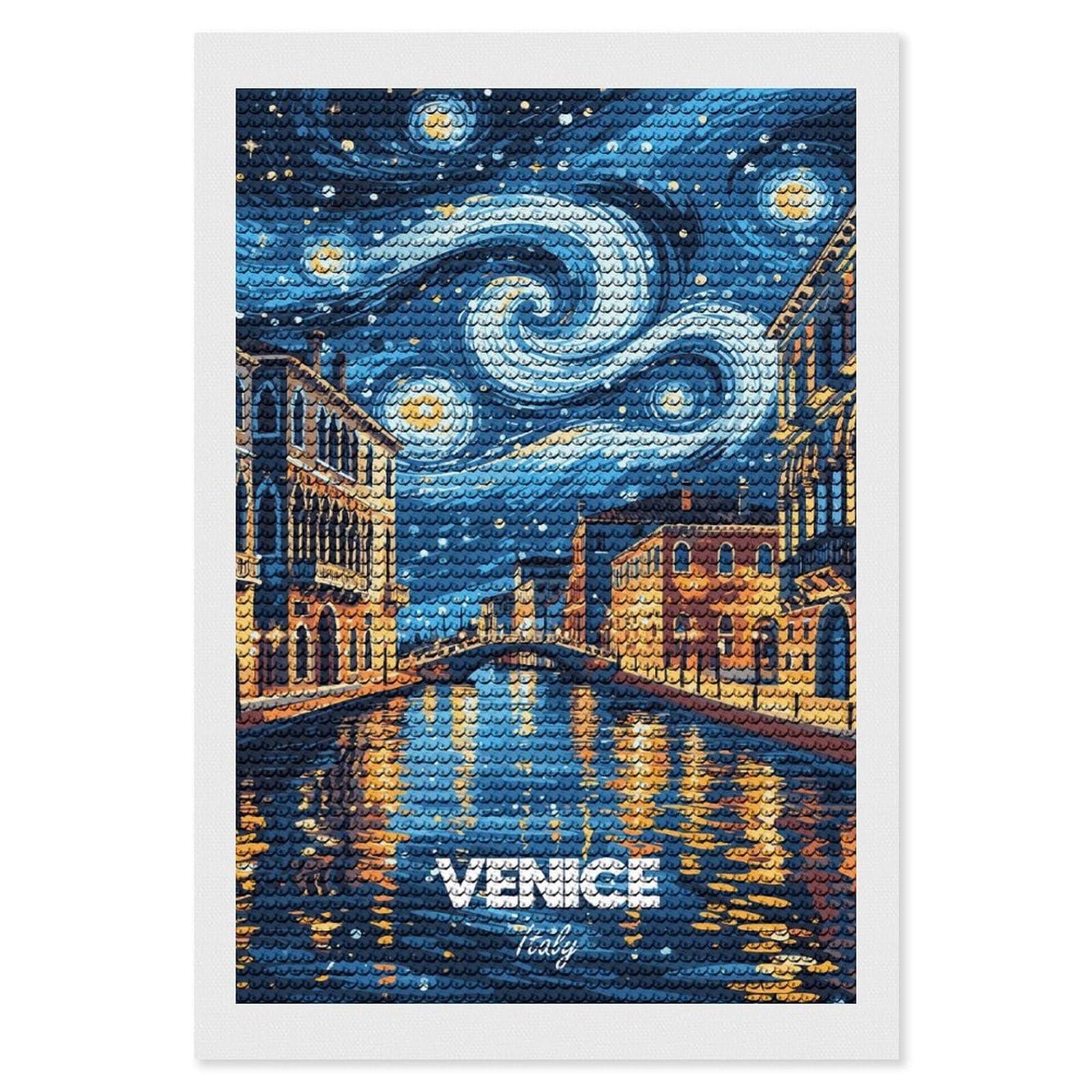 Junmoney Venice Italy Starry Night Art Diamond Art Kit 8"x12", Modern Decor, Farmhouse Decor, Home Wall Art, Festive Craft Gift, Handmade Wall Decor