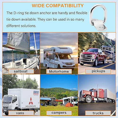 Miniatura 7 de Anclaje de amarre con anillo en D, 10 anillos en D de acero inoxidable de 1/4 pulgadas, anillos en D de amarre resistentes, anillo de anclaje con