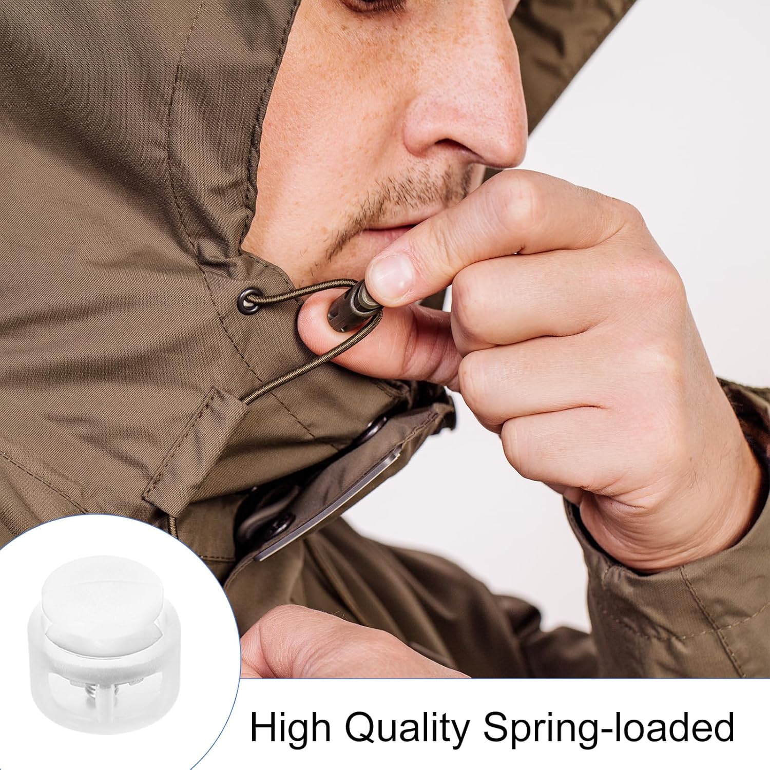 uxcell 25 Pcs Assorted Colors Plastic Spring Cord Lock, Double-Hole Slider Toggles Clip End Stopper Round Fastener for Drawstrings Paracord Backpack Shoelace, Transparent + White - Image 6