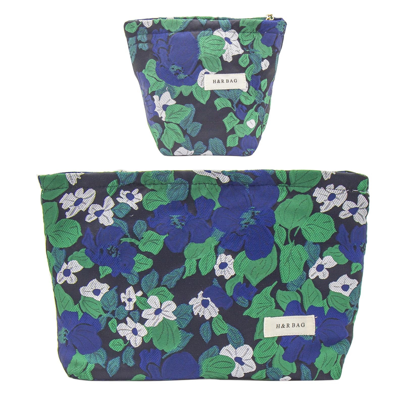 getgto 2 Pcs Makeup Bags, Large Cosmetic Bag Travel Toiletry Bag Organizer for Women, Embroidery Craft, Floral Makeup Bag Small Cosmetic Pouch Purse