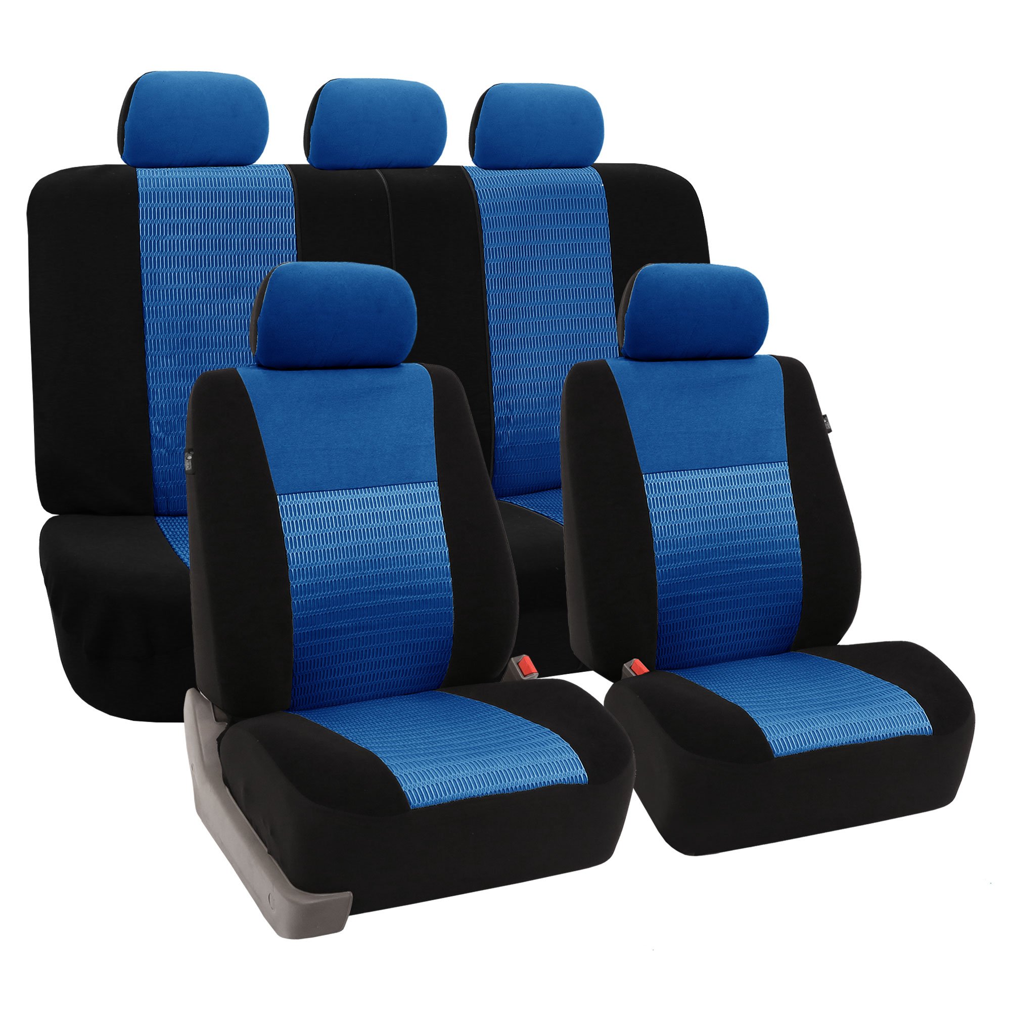 FH Group Car Seat Covers Trendy Elegance Blue Full Set Automotive Seat Covers, Airbag and Split Rear Combo Non-Slip Dash Grip Pad Universal Fit