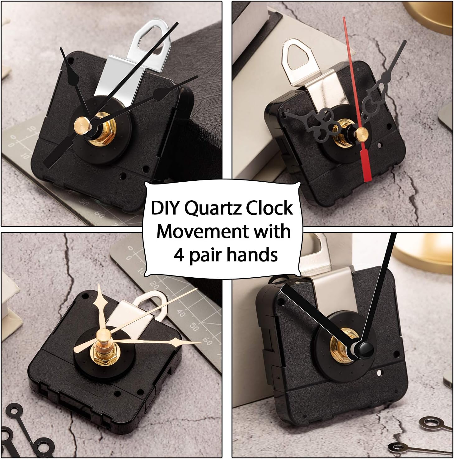 Hicarer Quartz Clock Movement Mechanism Kits Shaft Length 15mm 3/5 Inch Wall Clock Mechanism Replacement Repair Parts DIY with 4 Pairs of Short Hands