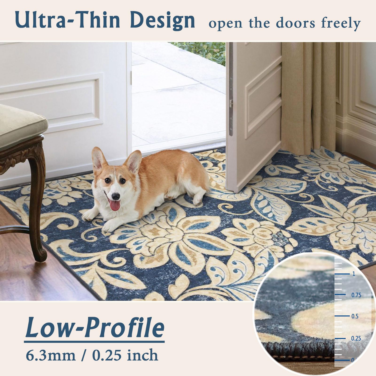 Othilic Paisley Floral Area Rug, Washable Rugs 3x5 NonSlip LowPile