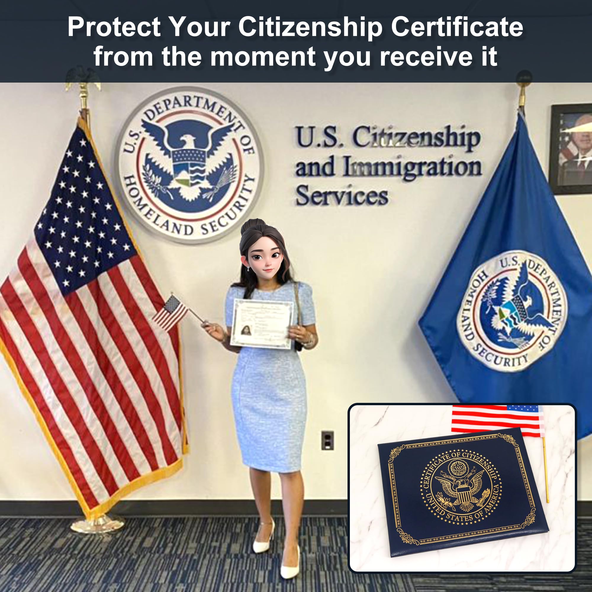 GraduatePro US Citizenship Certificate Holder | US Citizenship Gifts | Naturalization Certificate Padded Cover Printed with Golden Great Seal of The United States
