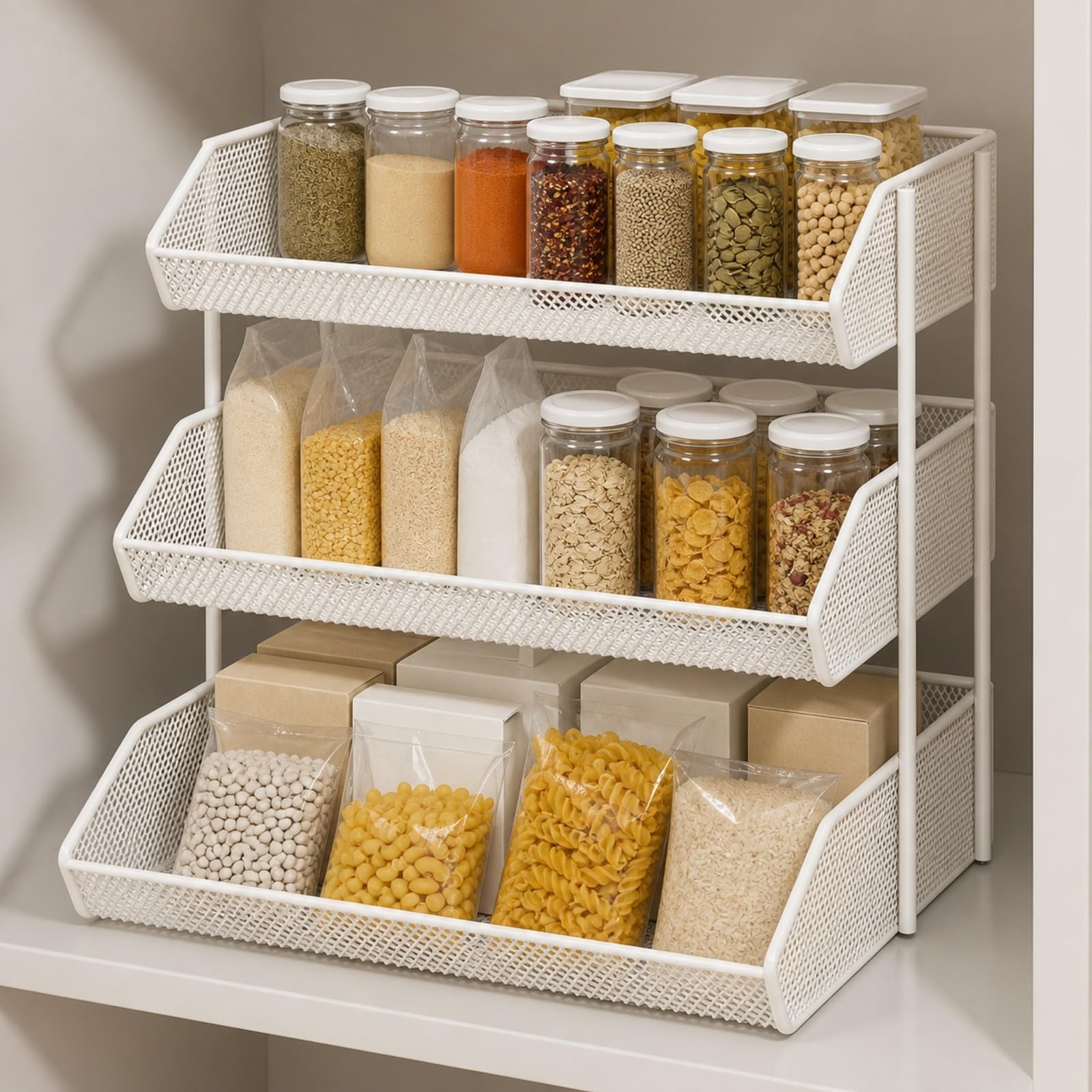 Portaoggetti Autoportante senza Instzione Resistente Scaffale Aperto con Bordi Rialzati Stabile Scaffalatura per, Bagno, sotto il Lavandino, Bianco, 4-Tier Grande