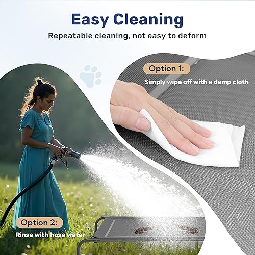 Miniatura 3 de YSSOA Cama elevada transpirable y refrescante para perros, patas antideslizantes, marco de metal, interior y exterior, 42 x 25.2 x 8 pulgadas, color