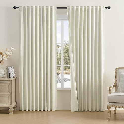 Miniatura 71 de DUALIFE - Cortinas de lino opacas beige de 54 pulgadas de largo, con pestaña trasera y bolsillo para cortinero, cortinas estrechas para dormitorio,