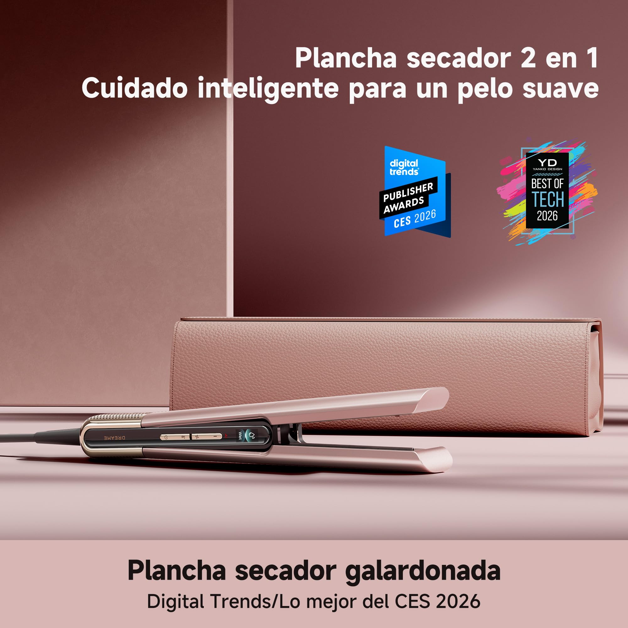 DREAME Aero Straight Pro Plancha Secador 2 en 1, Canal de Doble Flujo de Aire, Styling AI, Alisado Wet-to-Dry, Modo Cuidado Raíces 57°C, Triple Protección Cabello, Motor 110.000RPM, Pantalla Smart