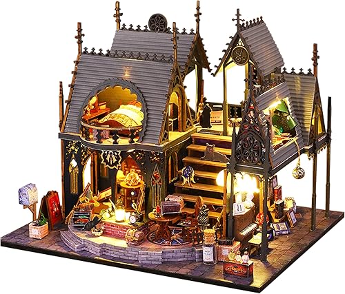 Kisoy Casa de muñecas en miniatura con kit de muebles, modelo de casa hecha a mano para adolescentes y adultos, regalo (Luna Magic House)