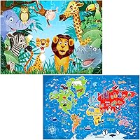 Vista 1 de Rompecabezas de piso jumbo para niños, rompecabezas de mapa del mundo animal, rompecabezas grandes de 48 piezas de 3 a 6 años para niños pequeños