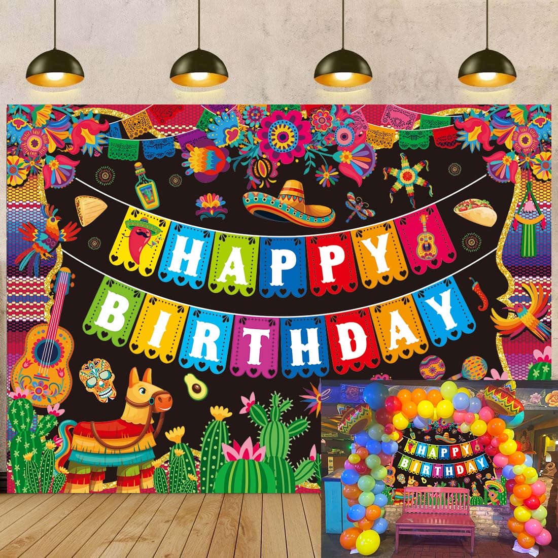 Mexican Happy Birthday Backdrop 7x5FT Mexican Fiesta Themed Birthday Party Decorations Background Mexico Carnival Party Supplies Photo Props