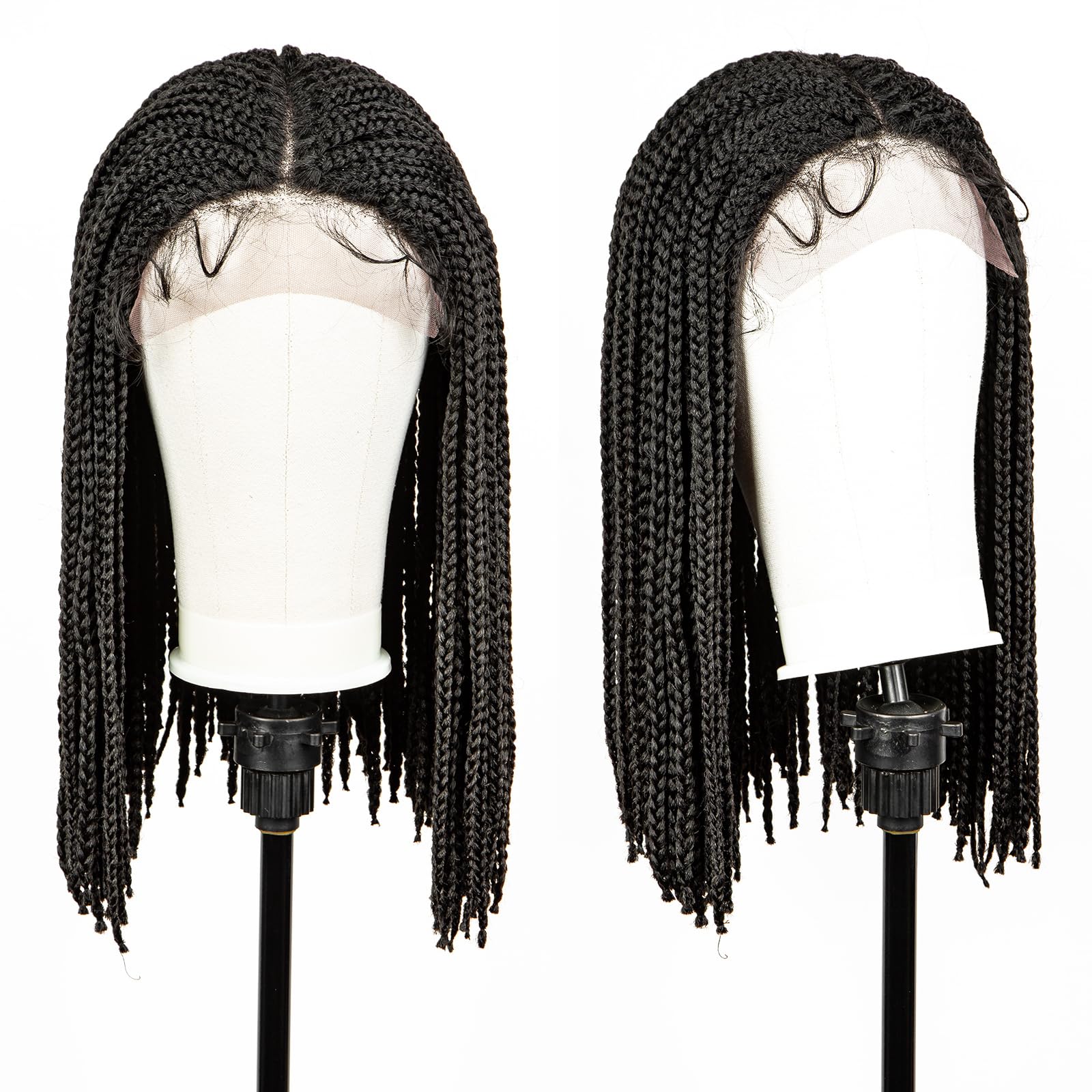 sedittyhairSynthetic Handmade Short Braided Lace Frontal Wig with Baby Hair for Black Women Lightweight Braids Wig Natural Black Middle Parting Cornrow Lace Front Braids Hair Wig 18 Inch