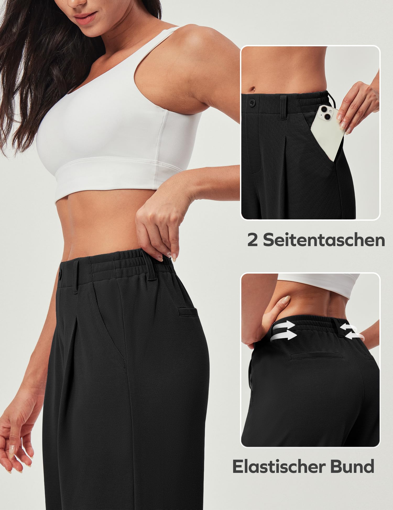 Ewedoos Weite Hosen Damen Stoffhose Elegant Anzughose Wide Leg Stretch Hose Damen Hohe Taille Palazzo Hosen mit Taschen für Büro Freizeit Business Outfit