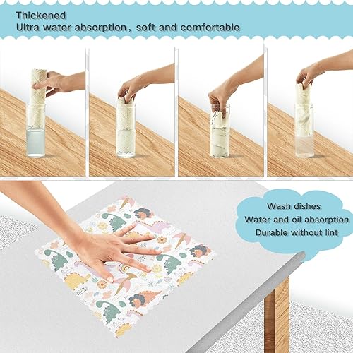 Miniatura 3 de linqin Funny Dinosaurs Rainbows Quality Decorative Microfiber Cleaning Cloths Fast Drying 6 Pack Cooking Towels Reusable for Countertop Table