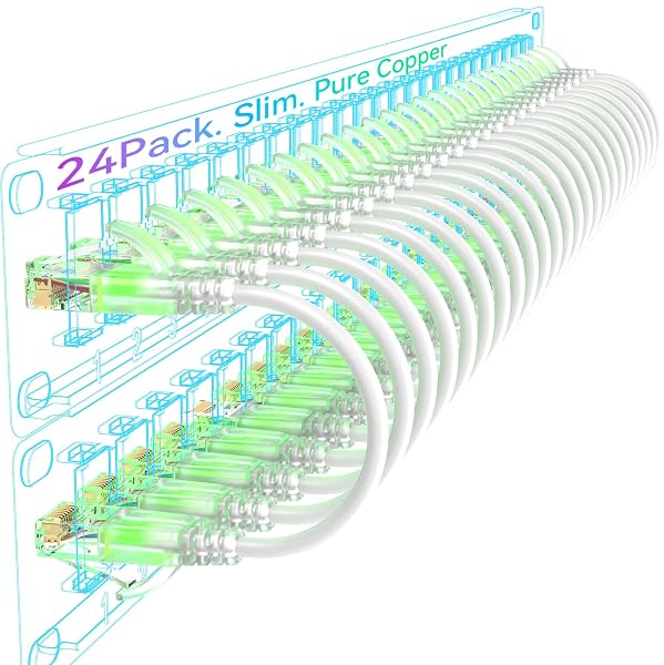 Sokqovt Cavi patch Cat6a, sottili, 0,2 m (confezione da 24), cavo patch Ethernet flessibile Cat6, 10 G, 550 MHz, 28 AWG, cavo patch Cat6 in rame puro per armadio di rete, cavo patch Cat 6, bianco