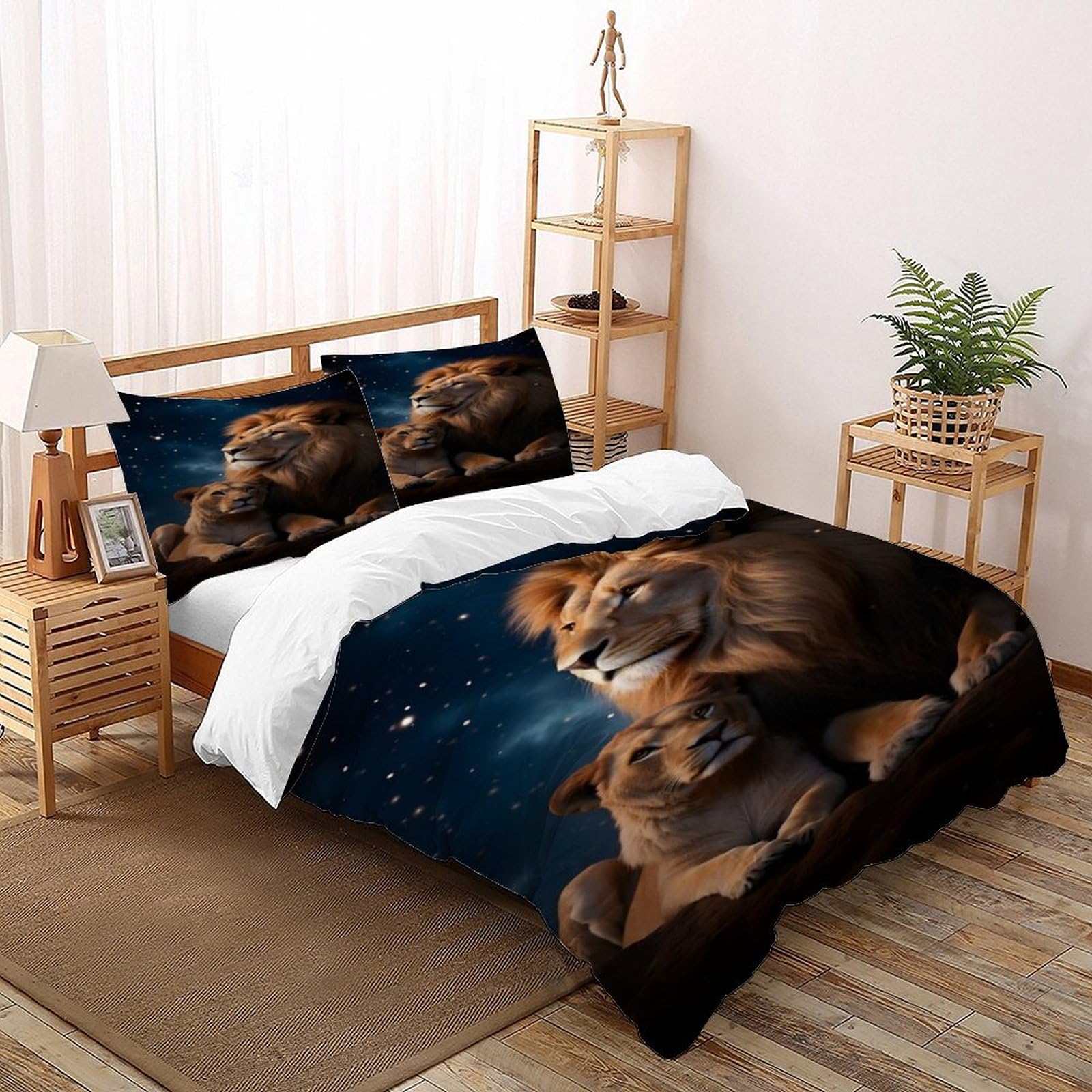 Parure de couette lion sauvage 3 pièces en tissu microfibre premium avec finitions soignées