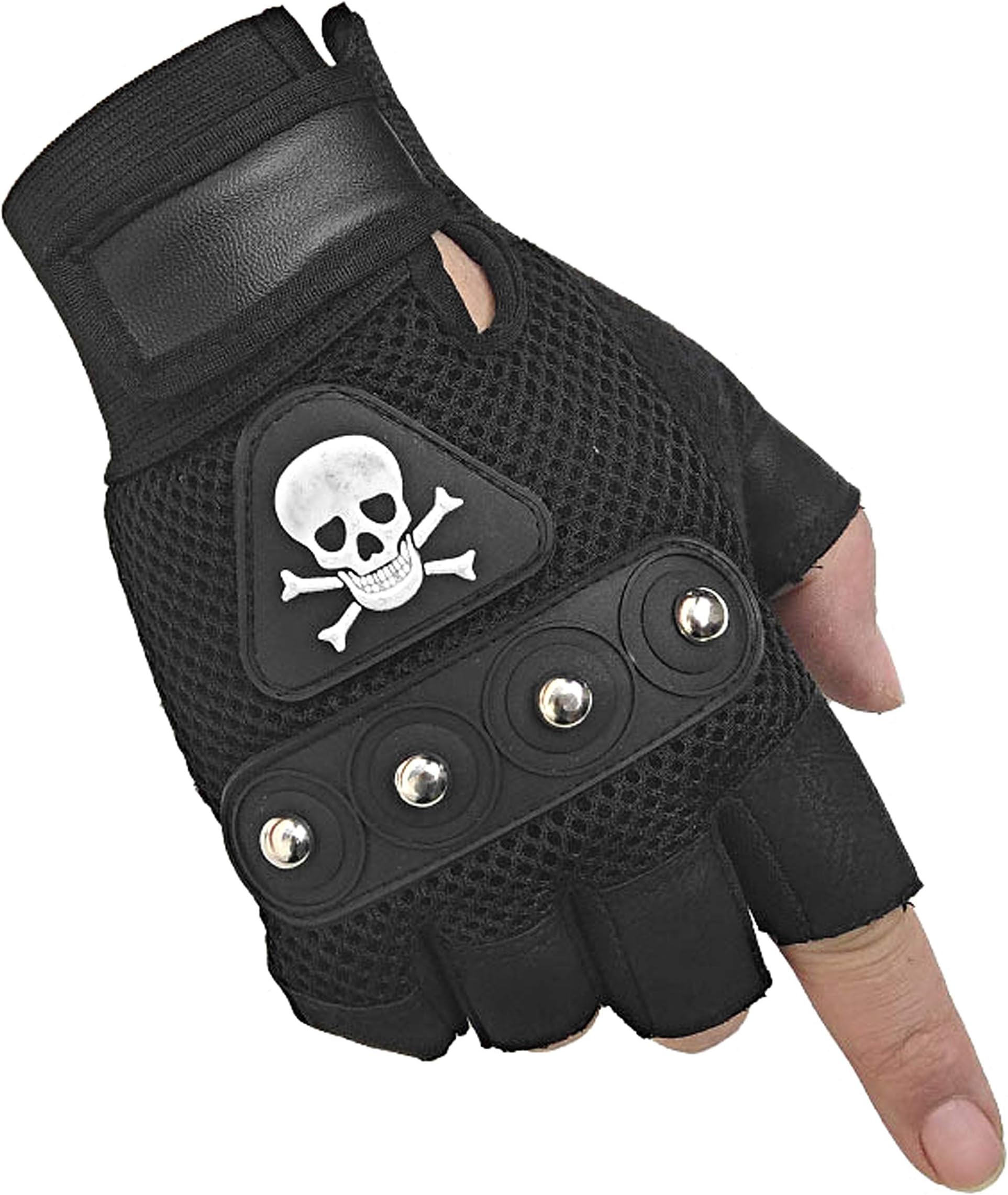 Men's Punk Rock Biker Gothic Skull Gloves Motorcycle Skeletal Rivet Cycling Driving Fingerless Mitten