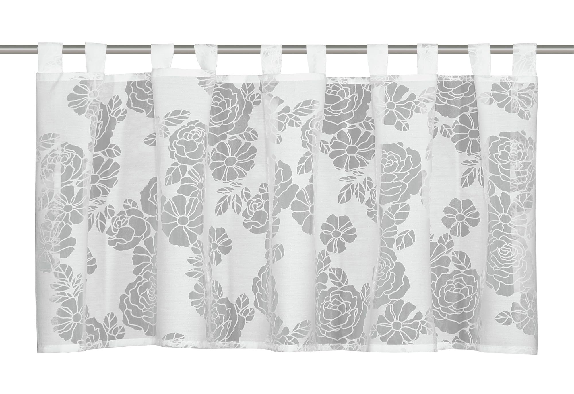 Gardinia Bistro Curtain Burnout Flowers White 140 x 45 cm
