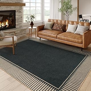 Moynesa Striped Border Easy Jute Outdoor Rug 8x10, Washable Indoor Outdoor Patio Area Rugs