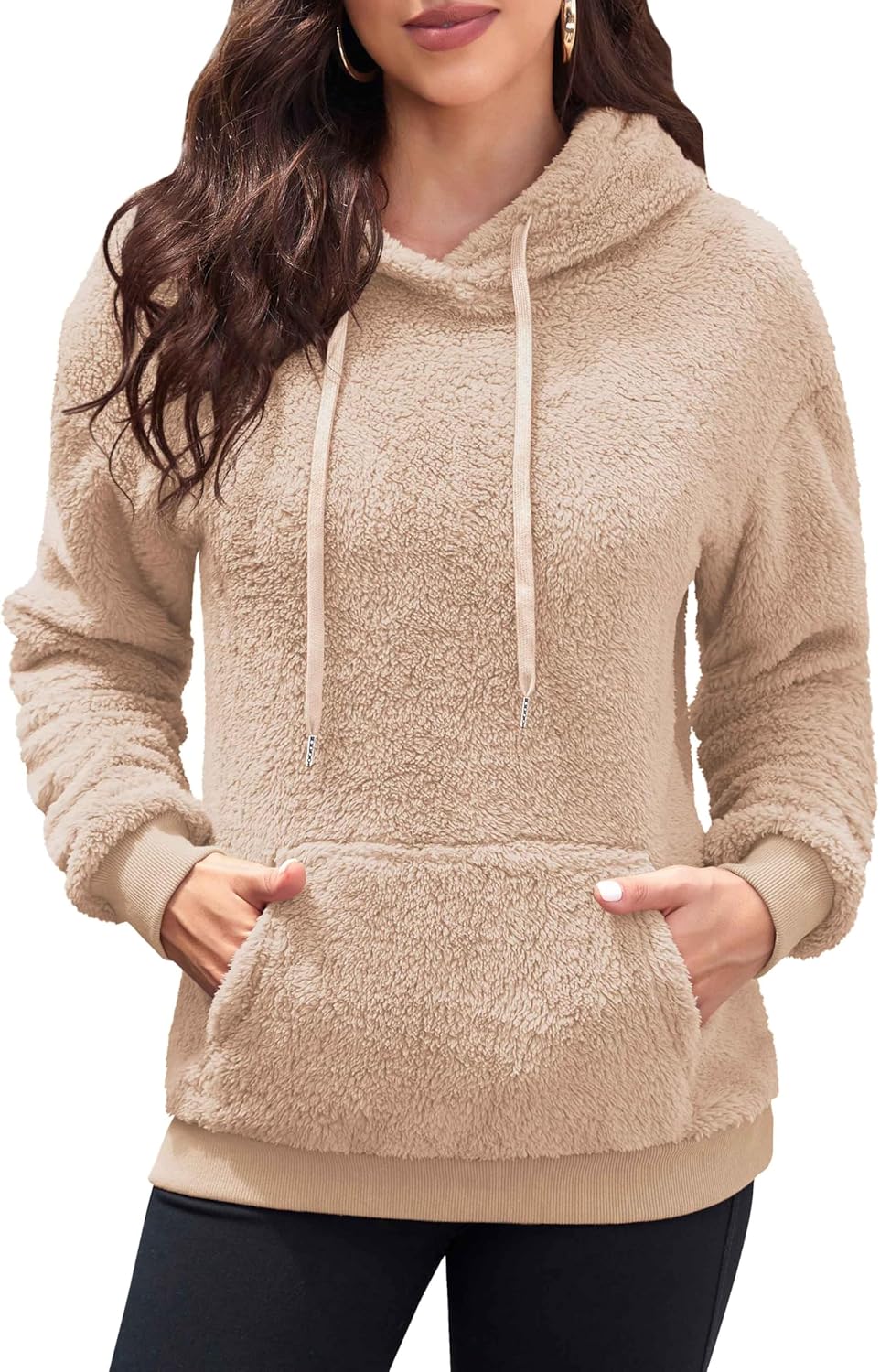 Neineiwu Womens Casual Sherpa Hoodies Fleece Sweatshirts Fuzzy Pullover Fluffy Outerwear with Pockets - Image 3