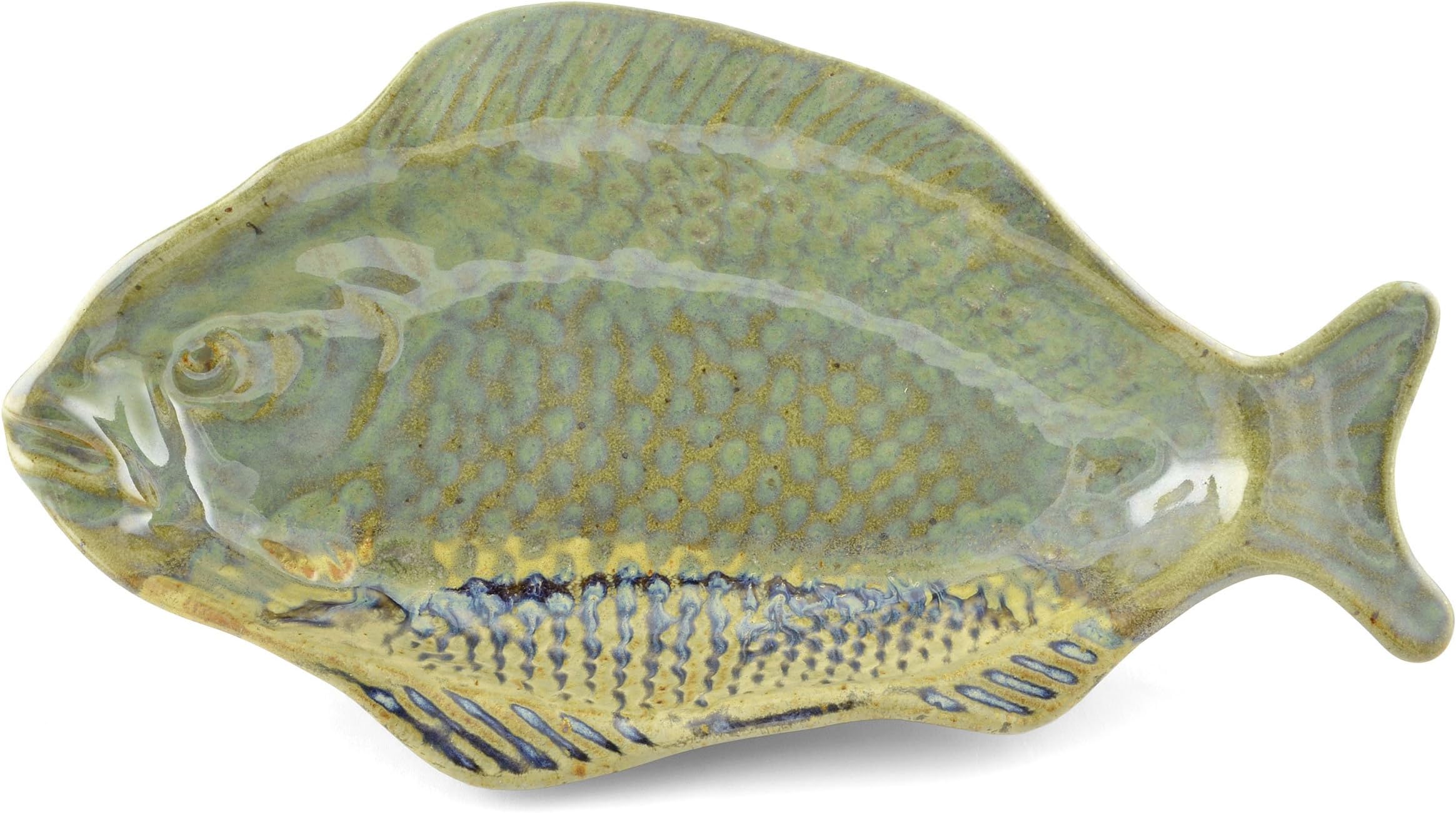 The Greenbriar Pottery 12-inch Shallow Fish Bowl, Copper Blue Green