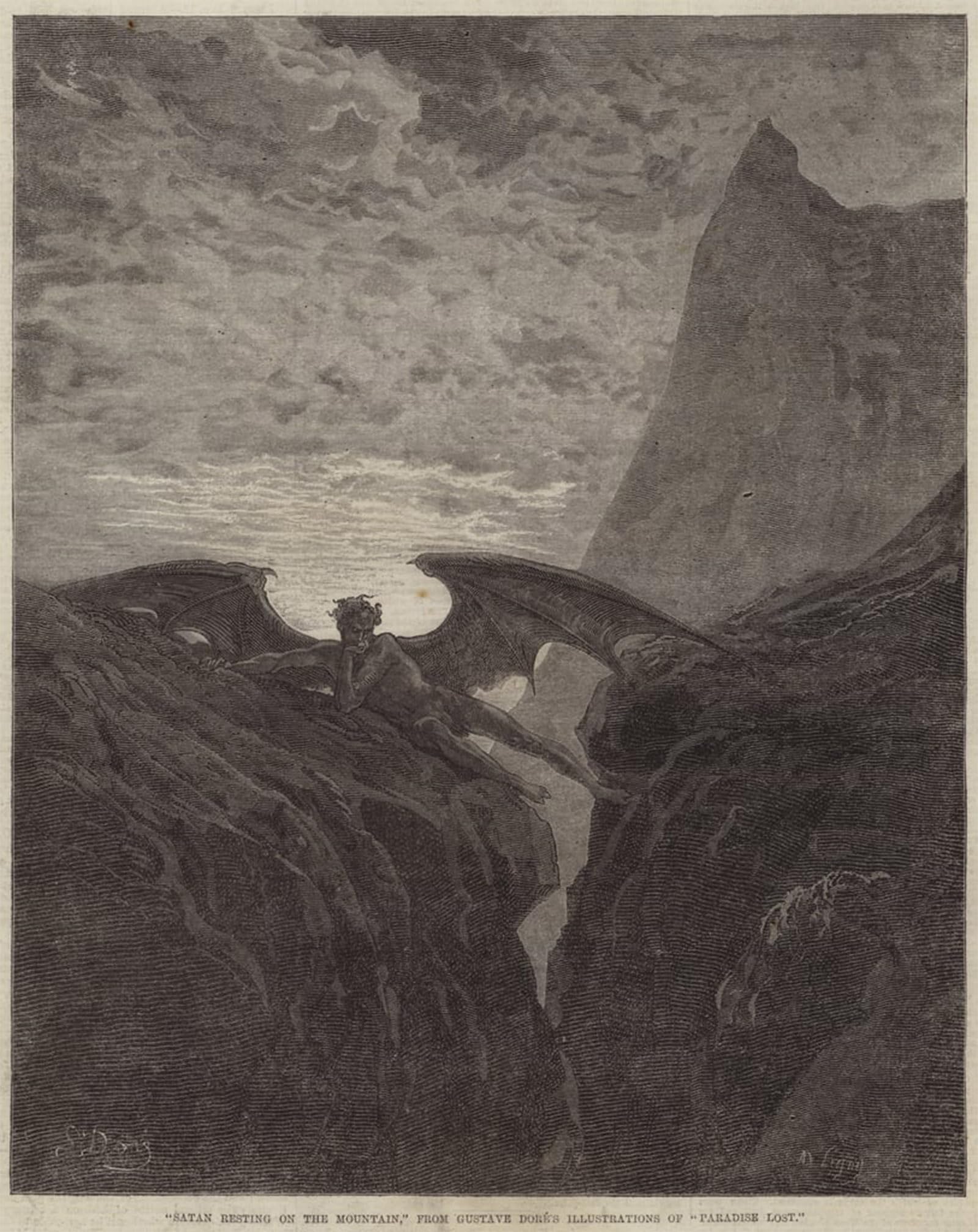 POSTERIIk Vintage Art Print Images Pictures Print Satan Resting on the Mountain by Gustave Dore Modern Colour Posters for Office Home Decor 60x90cm