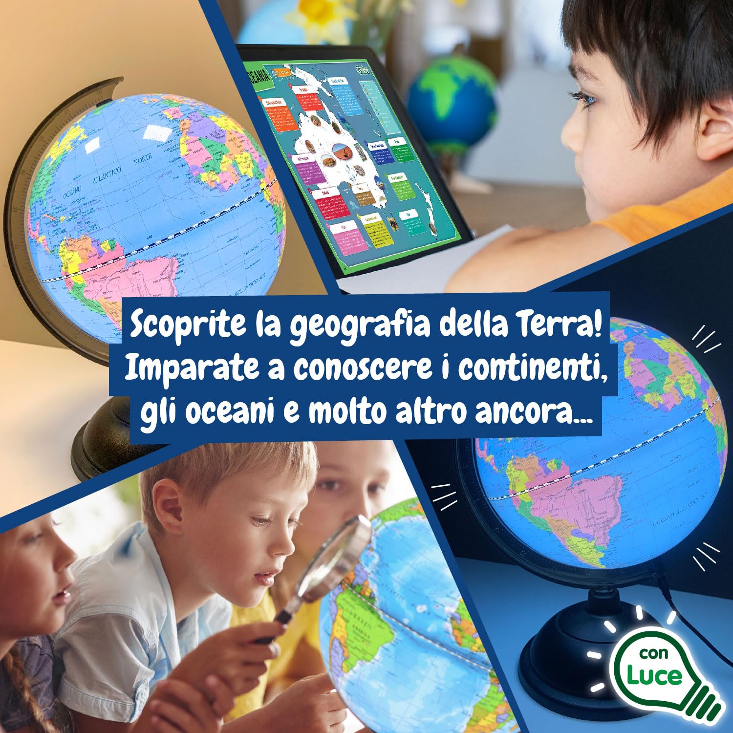 Science4You Mappamondo Luminoso per Bambini +8 Anni - Mappamondo e Atlante Geografico per Bambini - Scienza, Giochi Geografia con Quiz, Giochi Educativi per Ragazzo & Ragazza 7 8 9 10 Anni