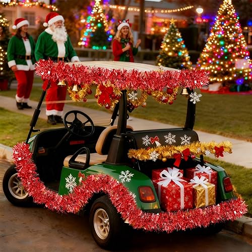 Miniatura 2 de Guirnalda de oropel de Navidad de 50 pies, decoración roja para árbol de Navidad, guirnalda metálica con purpurina para decoraciones de Navidad,