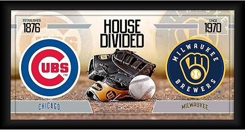 Chicago Cubs vs. Milwaukee Brewers Framed 10" x 20" House Divided Baseball Collage - MLB Team Plaques and Collages