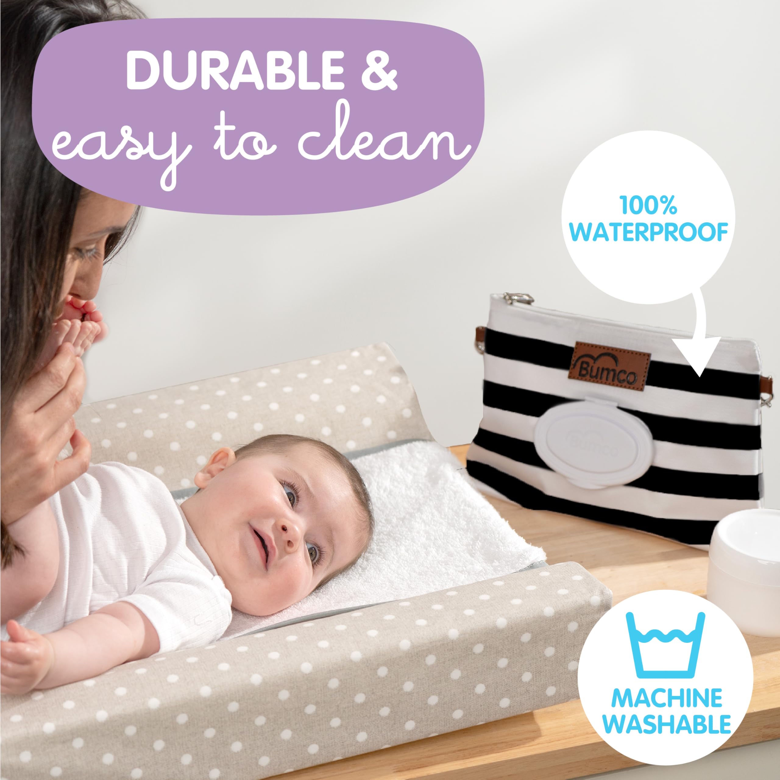 Baby Bumco Pochette à langer résistante à l'eau, légère, distributeur de lingettes rechargeable, trousse à langer portable (Jett Black)