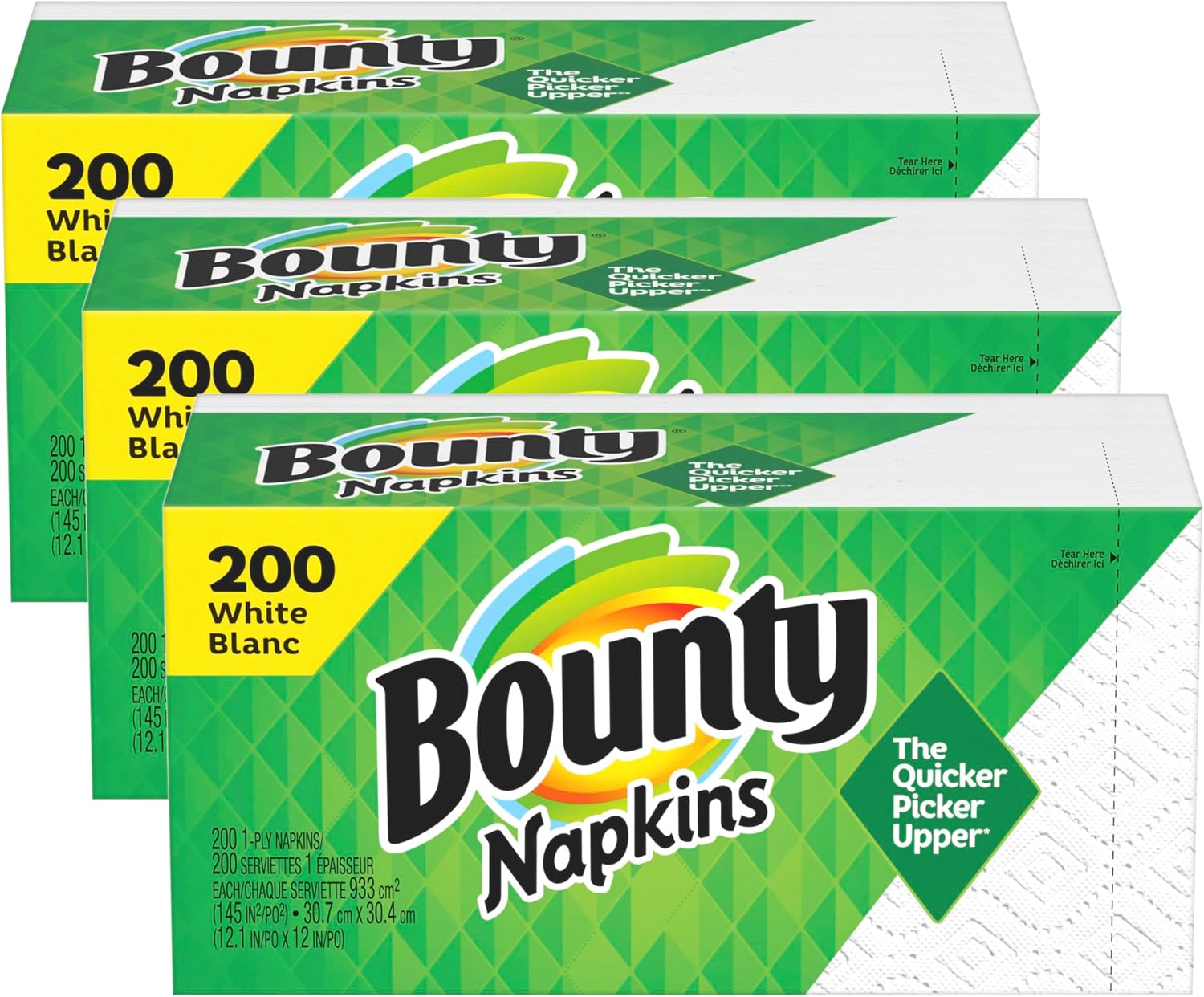 Bounty Paper Napkins White 200 Count (3 Pack) - Thicker More Absorbent Dinner Napkins for Mess-Free Meals